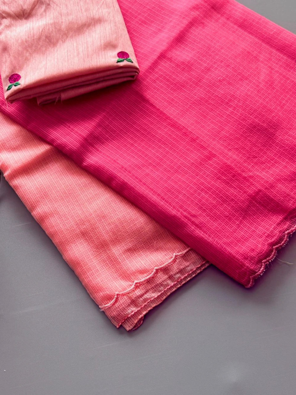 Premium Pure Viscose Kota Doriya Saree with Dual‑Tone Padding & Scallop Border – Bangalori Silk Knot Work Blouse
