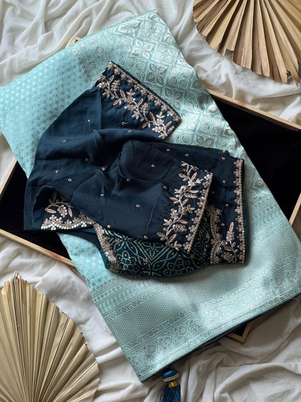 Exclusive Banarasi x Bandhani Saree – Premium Dyed Silk with Contrast Border & Designer Tassels