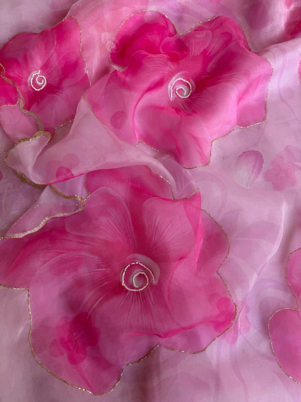 Exclusive Fancy Organza Saree – Digital Print with Full Handwork & Aarka Katdana Border