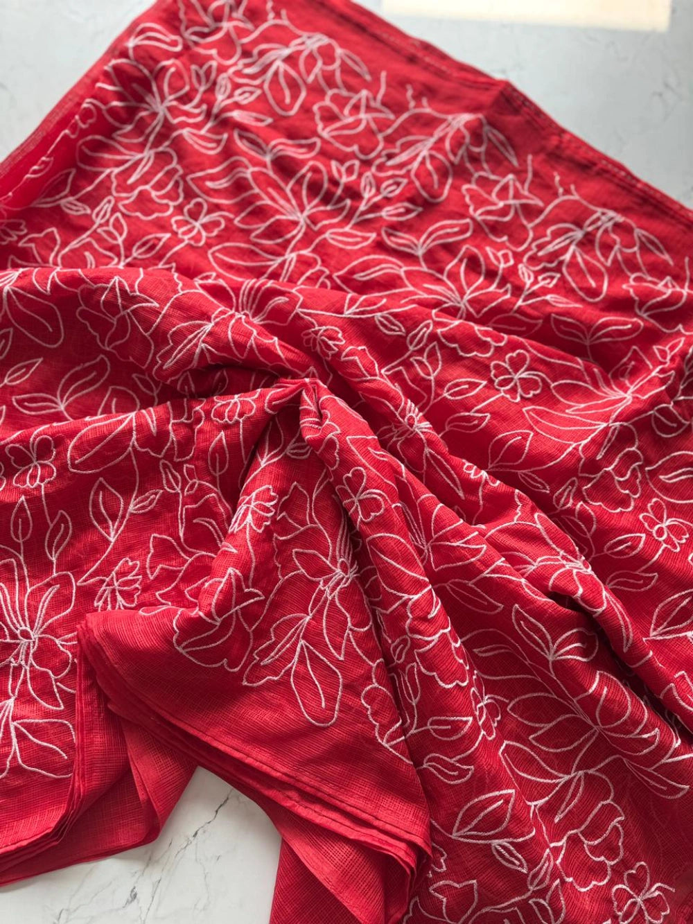 Premium Pure Kota Doriya Saree with Multi Chikan Zaal Work, Heavy Tassels & Four‑Side Piping – Running Blouse with Sleeve Work