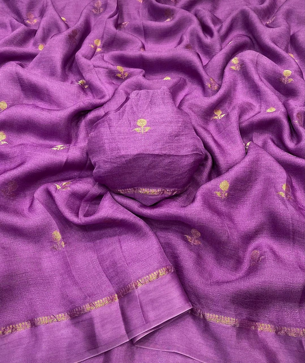 Premium Pure Viscose Khadi Silk Saree with Satin Border & Jacquard Leaf Design – Running Blouse