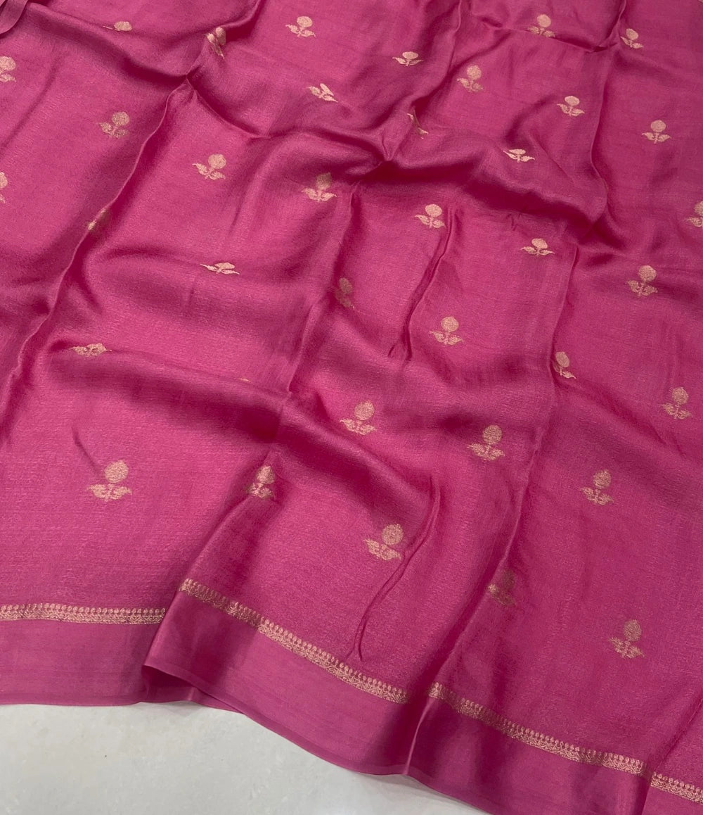 Premium Pure Viscose Khadi Silk Saree with Satin Border & Jacquard Leaf Design – Running Blouse