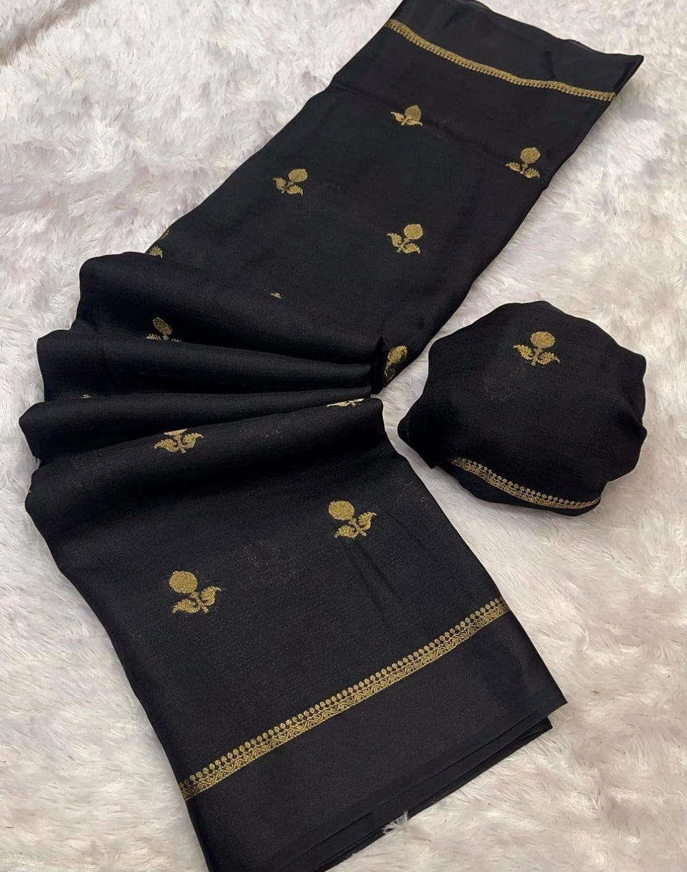 Premium Pure Viscose Khadi Silk Saree with Satin Border & Jacquard Leaf Design – Running Blouse