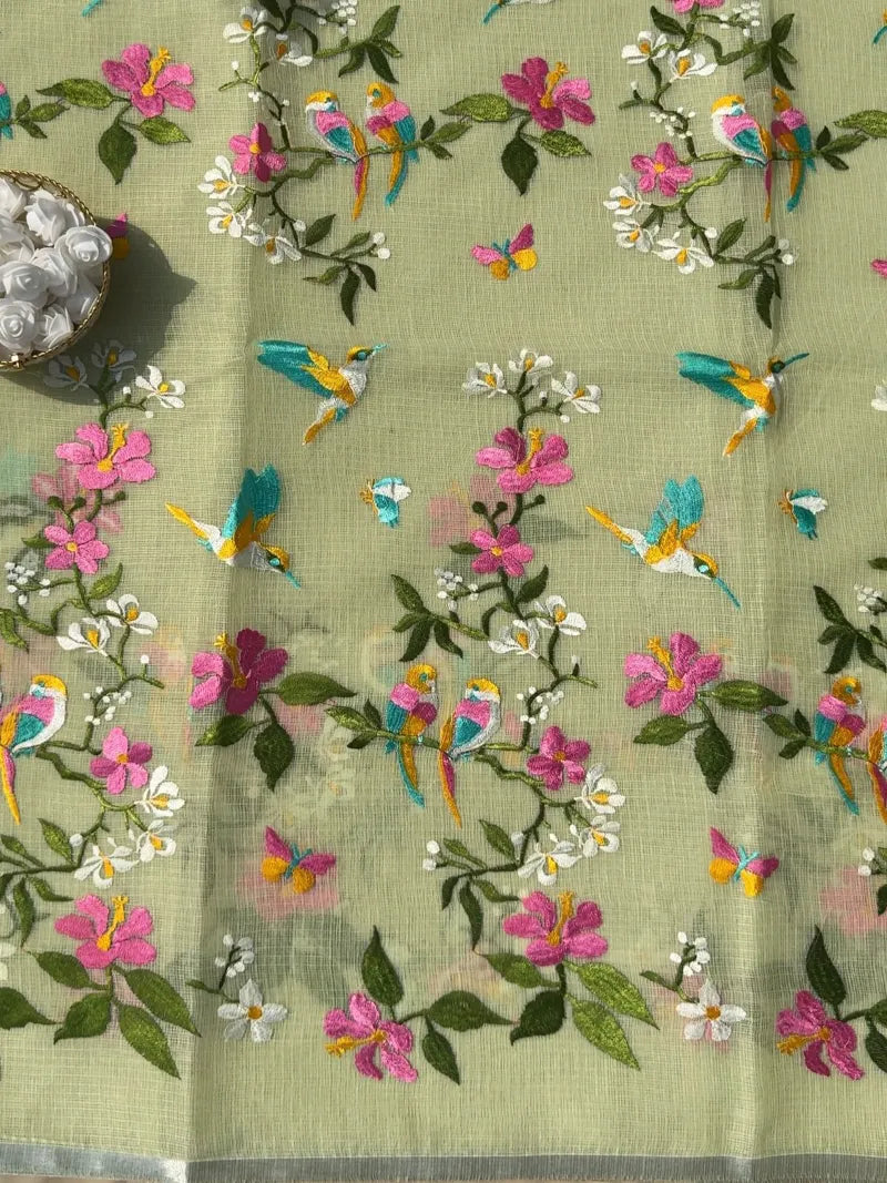 Exclusive Premium Kota Doriya Silk Saree with Embroidery, Silver Zari Border & Tassels