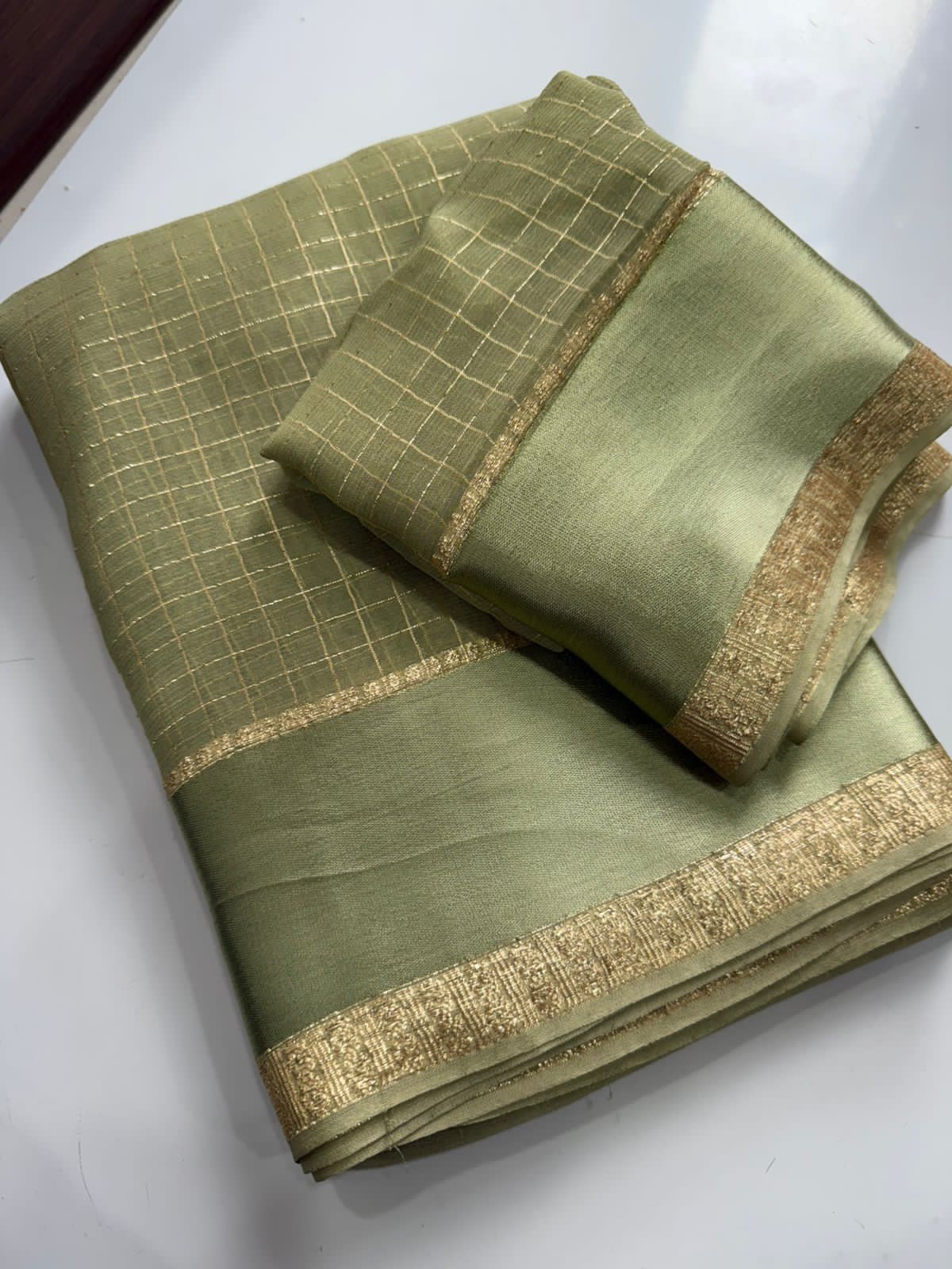 Premium Viscose Georgette Chex Saree with Satin Border