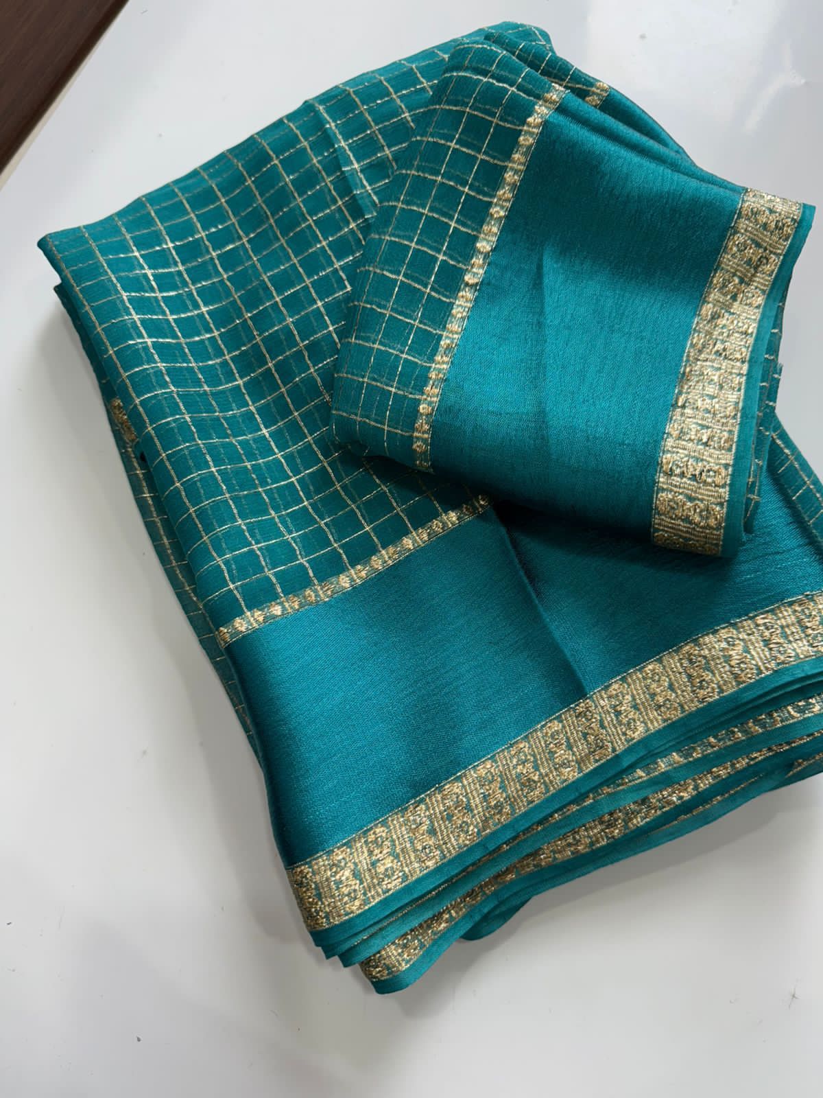 Premium Viscose Georgette Chex Saree with Satin Border