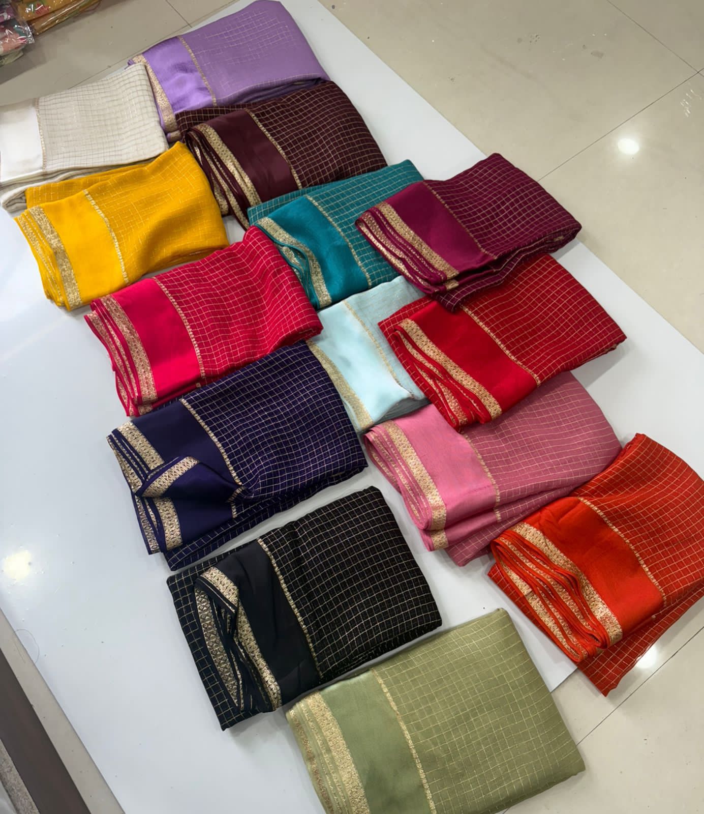 Premium Viscose Georgette Chex Saree with Satin Border