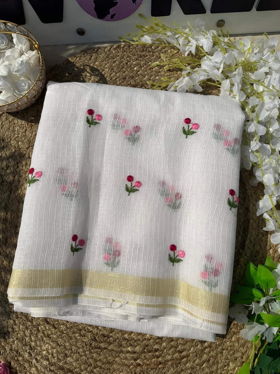 Premium Kota Doriya Saree with Multi‑Color Butti Work & Plain Blouse