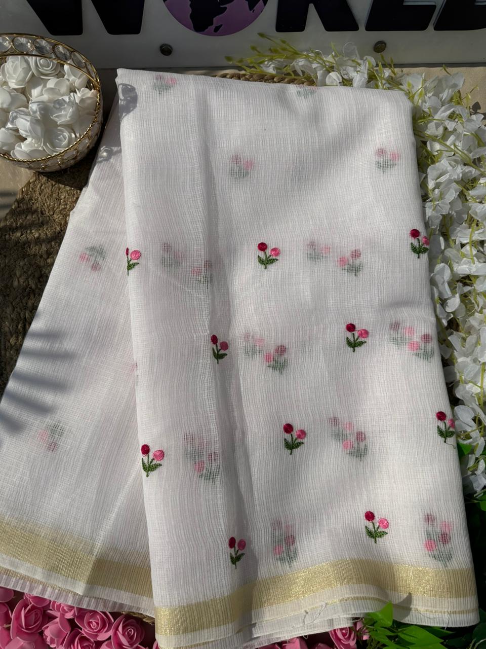 Premium Kota Doriya Saree with Multi‑Color Butti Work & Plain Blouse
