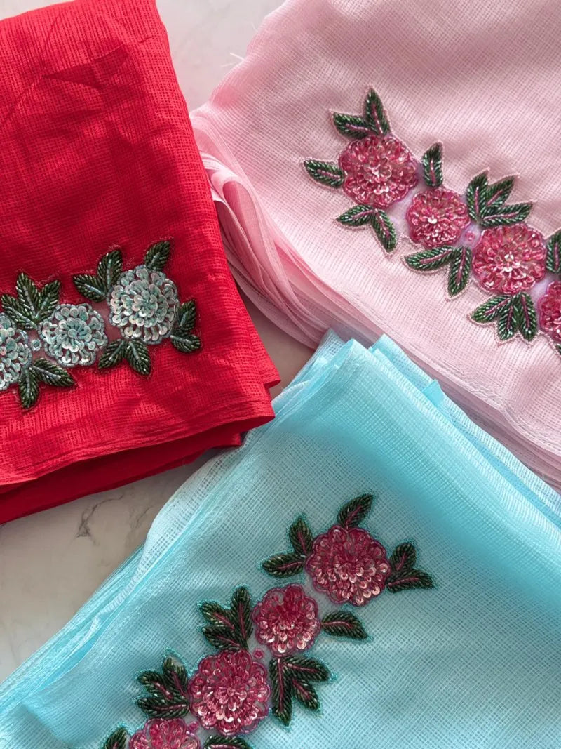 Premium Kota Doriya Saree with Multi‑Color Cut Dana & Sequence Handwork