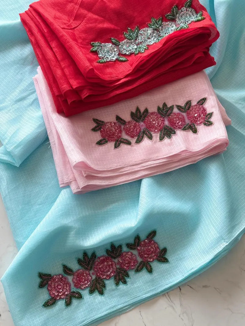 Premium Kota Doriya Saree with Multi‑Color Cut Dana & Sequence Handwork