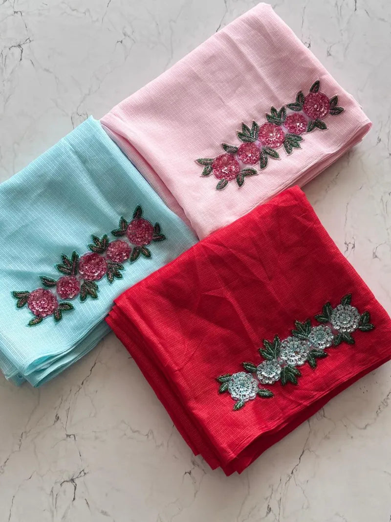 Premium Kota Doriya Saree with Multi‑Color Cut Dana & Sequence Handwork