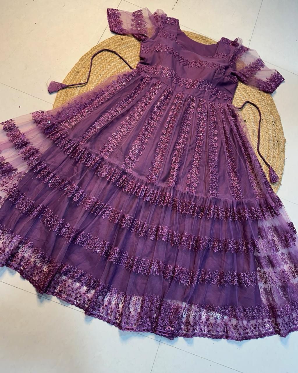 Premium Heavy Net Frock with Flower Embroidery & Sequence Work