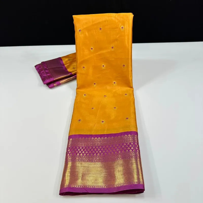 Premium Banarasi Semi‑Silk Mulberry Saree with Meenakari Brocade Jaal & Contrast Blouse
