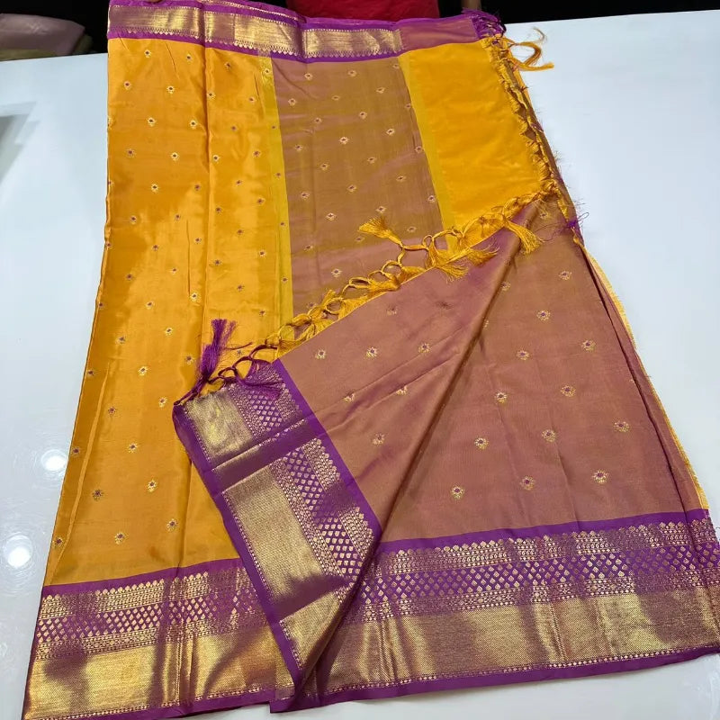 Premium Banarasi Semi‑Silk Mulberry Saree with Meenakari Brocade Jaal & Contrast Blouse