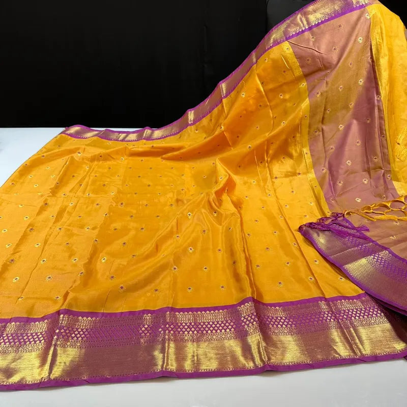 Premium Banarasi Semi‑Silk Mulberry Saree with Meenakari Brocade Jaal & Contrast Blouse