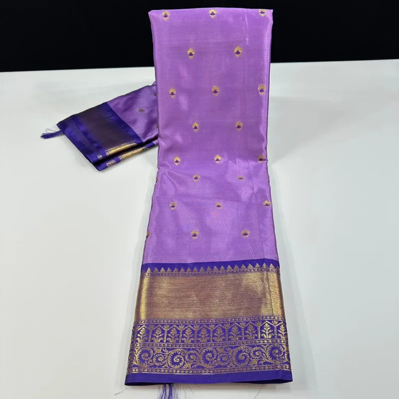 Premium Banarasi Semi‑Silk Mulberry Saree with Meenakari Brocade Jaal & Contrast Blouse