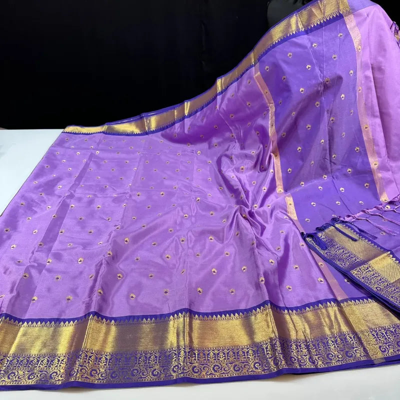 Premium Banarasi Semi‑Silk Mulberry Saree with Meenakari Brocade Jaal & Contrast Blouse