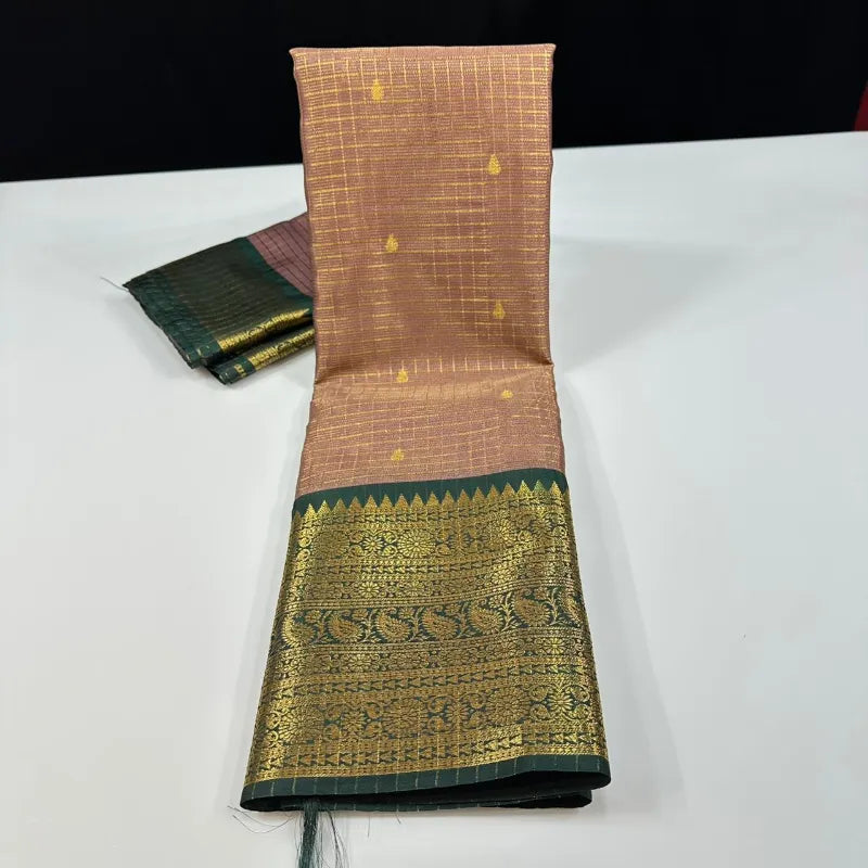 Premium Soft Silk Checks Saree with Tilak Butti & Kanchi Inspired Contrast Border