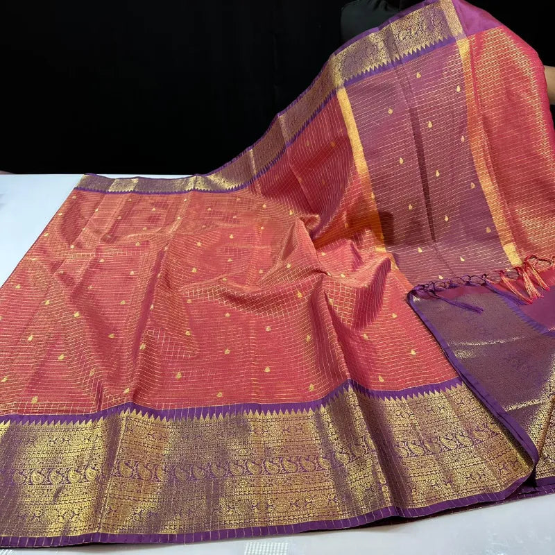 Premium Soft Silk Checks Saree with Tilak Butti & Kanchi Inspired Contrast Border