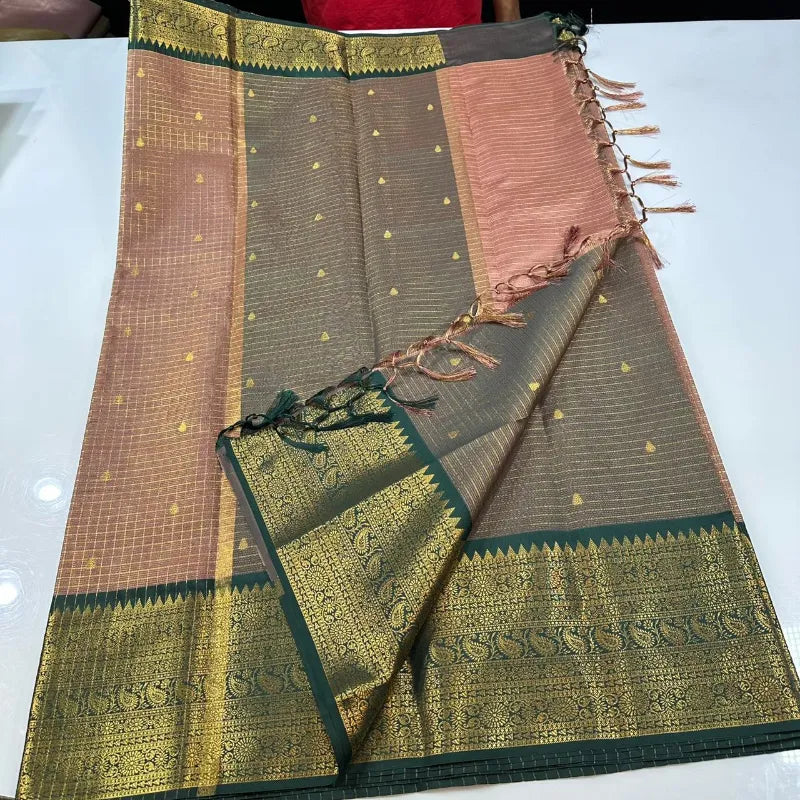 Premium Soft Silk Checks Saree with Tilak Butti & Kanchi Inspired Contrast Border