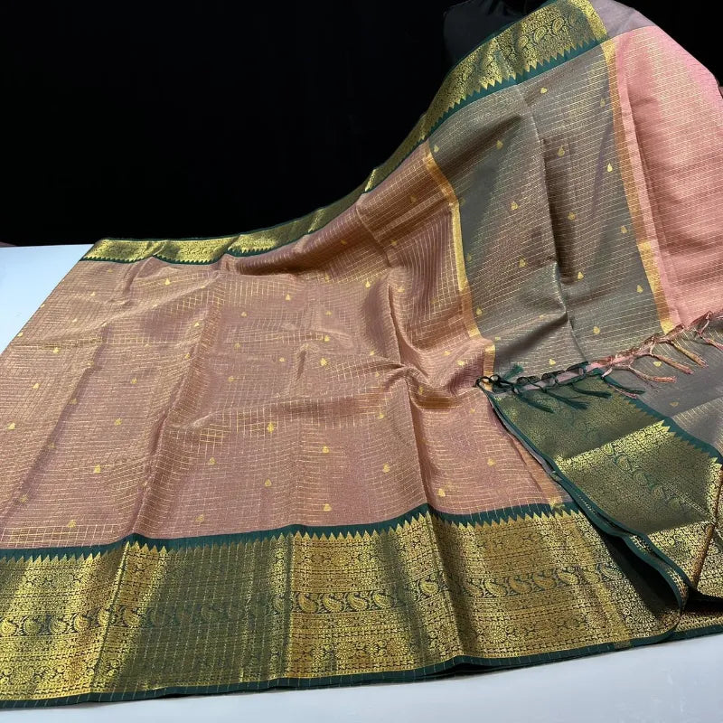 Premium Soft Silk Checks Saree with Tilak Butti & Kanchi Inspired Contrast Border