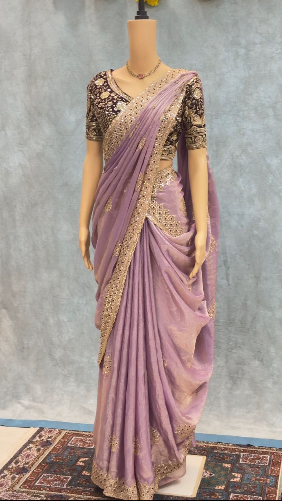 Premium Frendy Satin Saree with Sequence & Zari Embroidery – Heavy Stitched Blouse