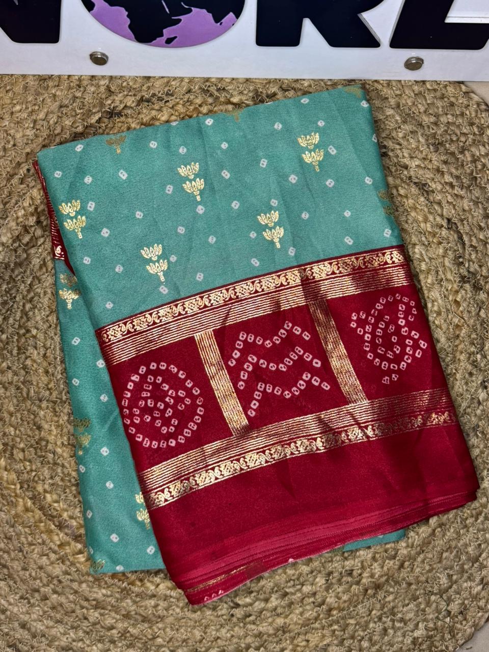 Premium Dola Silk Saree with Jacquard Border & Jari Weaving – Printed Blouse