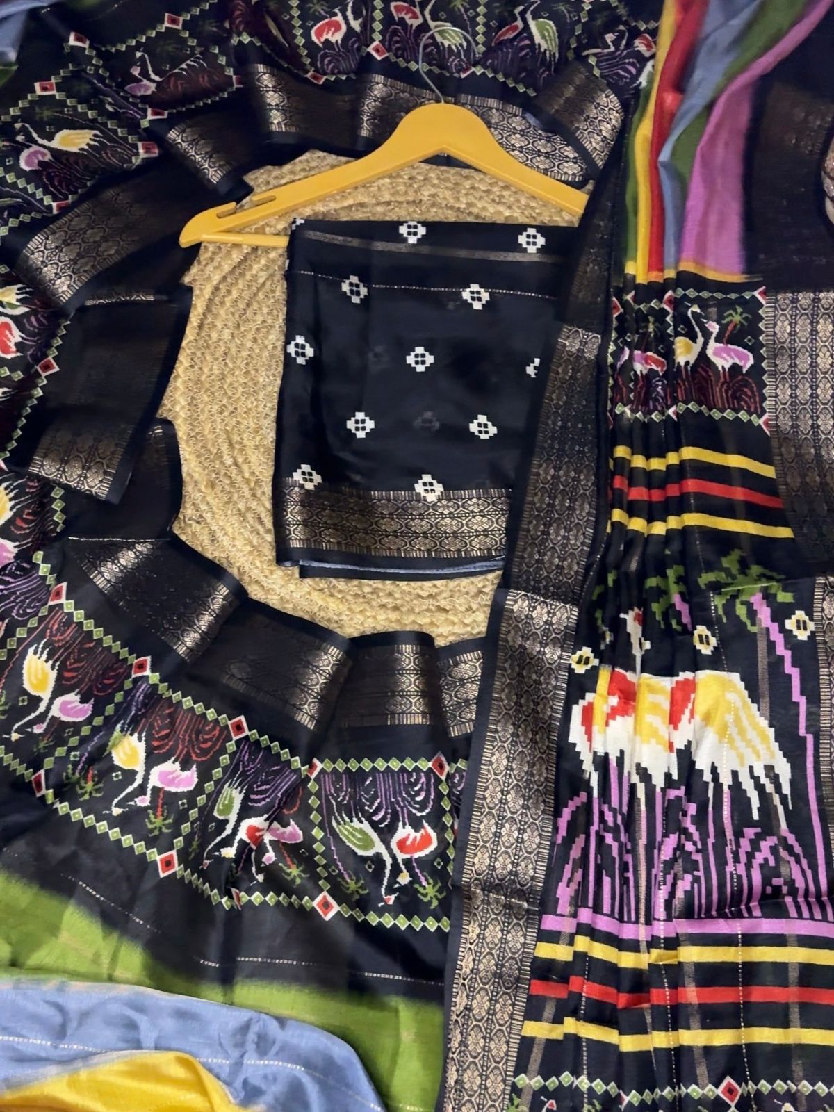 Premium Spice Silk Saree with Dual Jacquard Zari Border & Kalamkari Digital Print Pallu