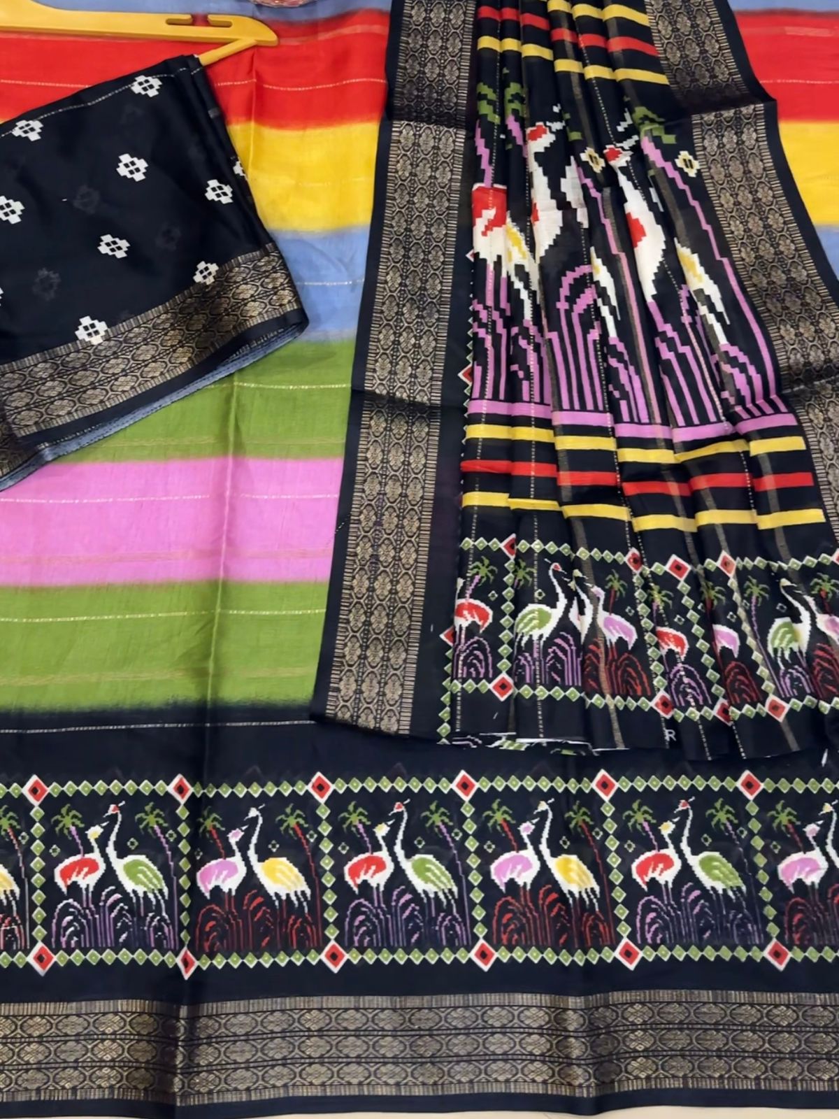 Premium Spice Silk Saree with Dual Jacquard Zari Border & Kalamkari Digital Print Pallu