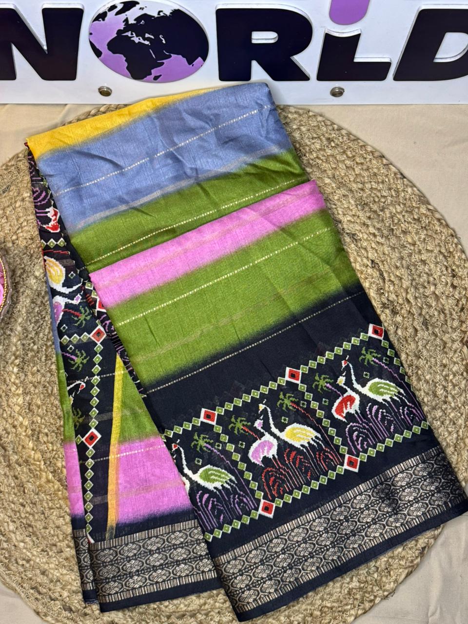 Premium Spice Silk Saree with Dual Jacquard Zari Border & Kalamkari Digital Print Pallu