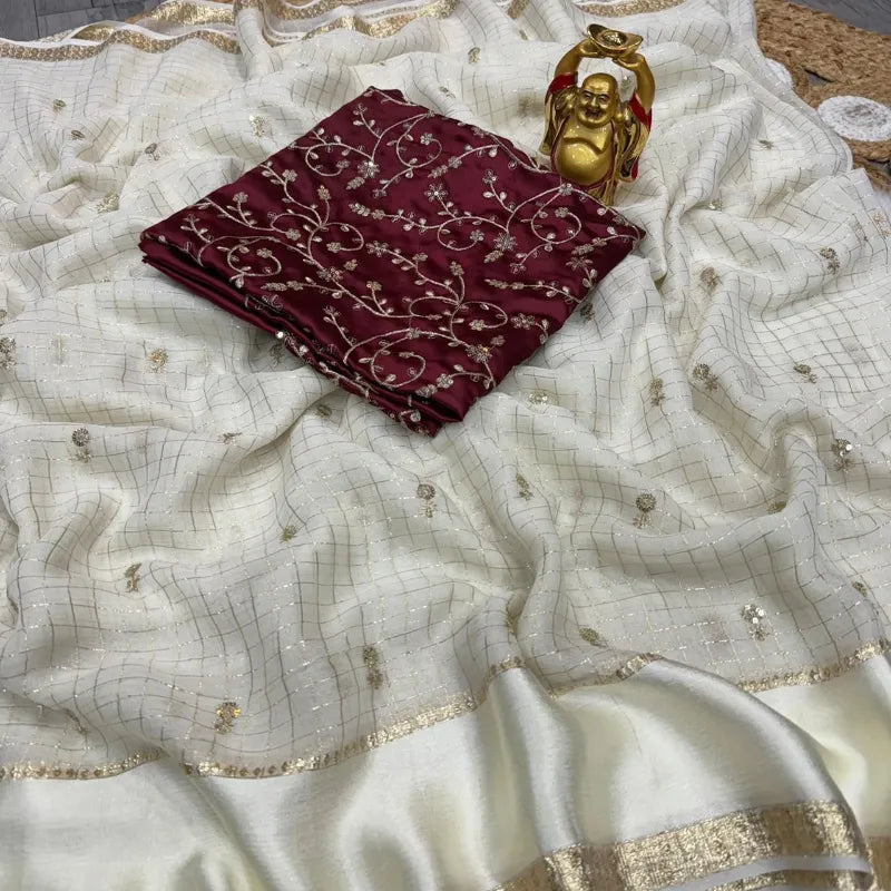 Premium Viscose Georgette Saree with Full Sequence Work & Designer Blouse