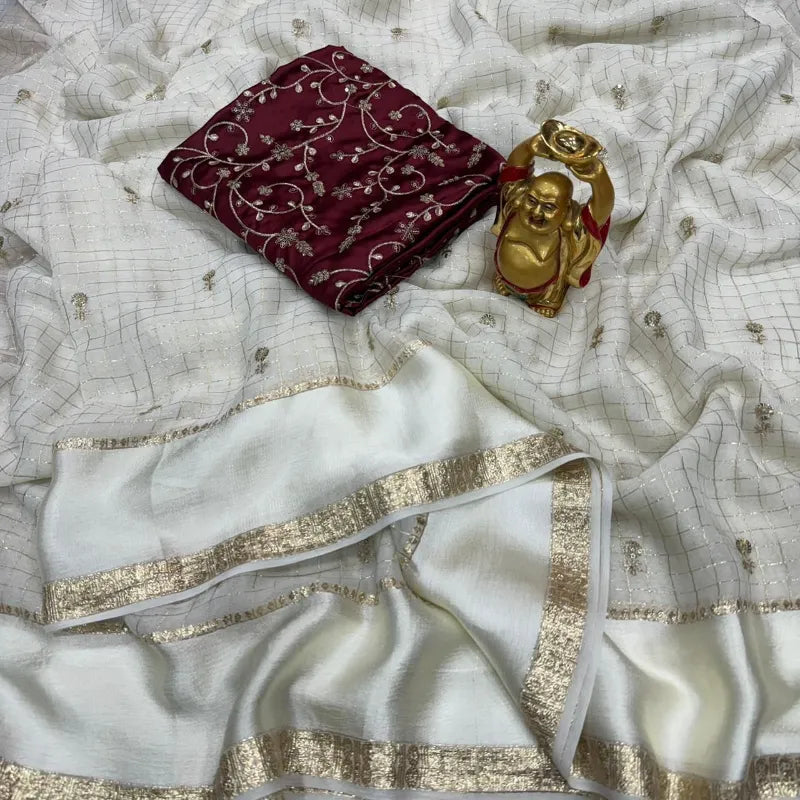 Premium Viscose Georgette Saree with Full Sequence Work & Designer Blouse