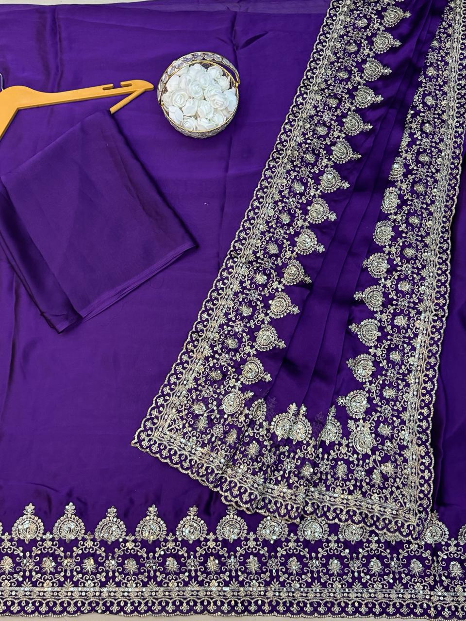 Premium Rangoli Silk Saree with Sequins & Zari Embroidery – Plain Silk Blouse