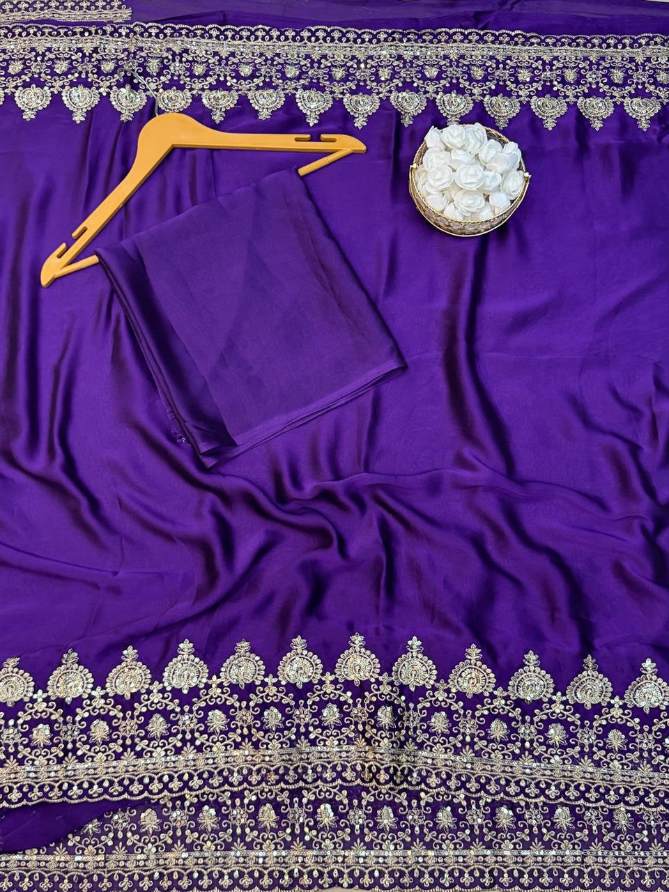 Premium Rangoli Silk Saree with Sequins & Zari Embroidery – Plain Silk Blouse