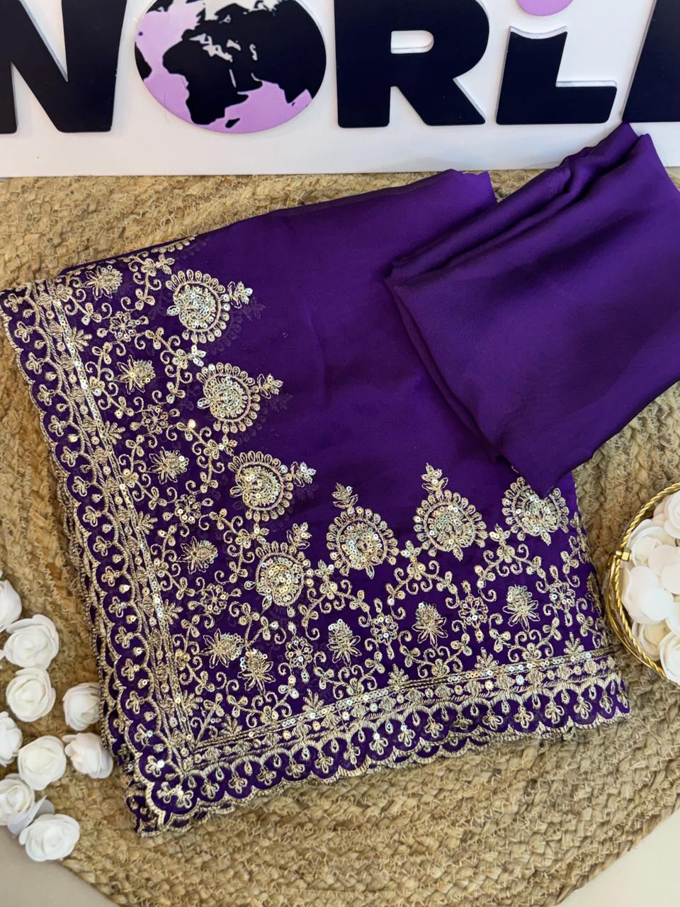 Premium Rangoli Silk Saree with Sequins & Zari Embroidery – Plain Silk Blouse
