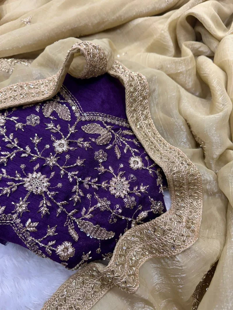 Premium Crunchy Silk Saree with Beads, Sequins & Dori Embroidery – Heavy Banglori Blouse