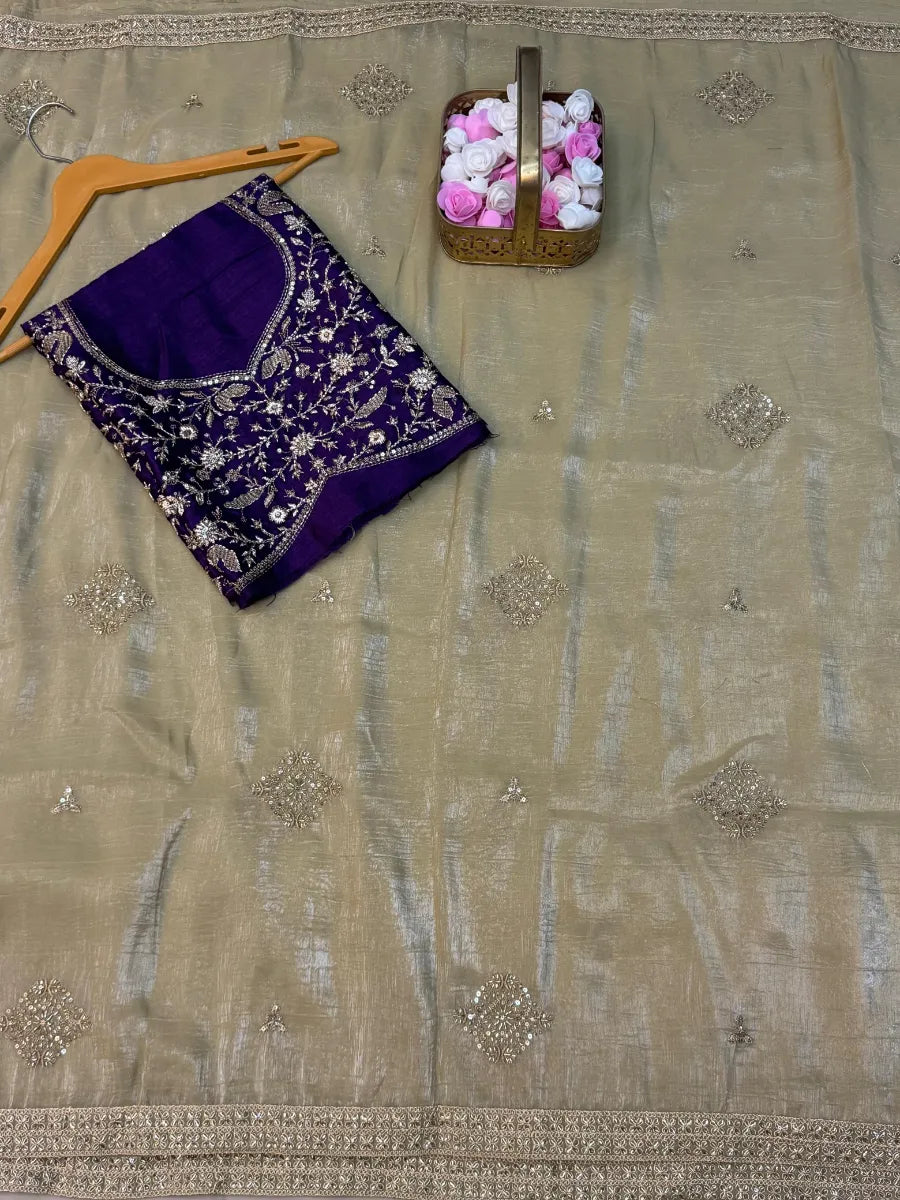 Premium Crunchy Silk Saree with Beads, Sequins & Dori Embroidery – Heavy Banglori Blouse