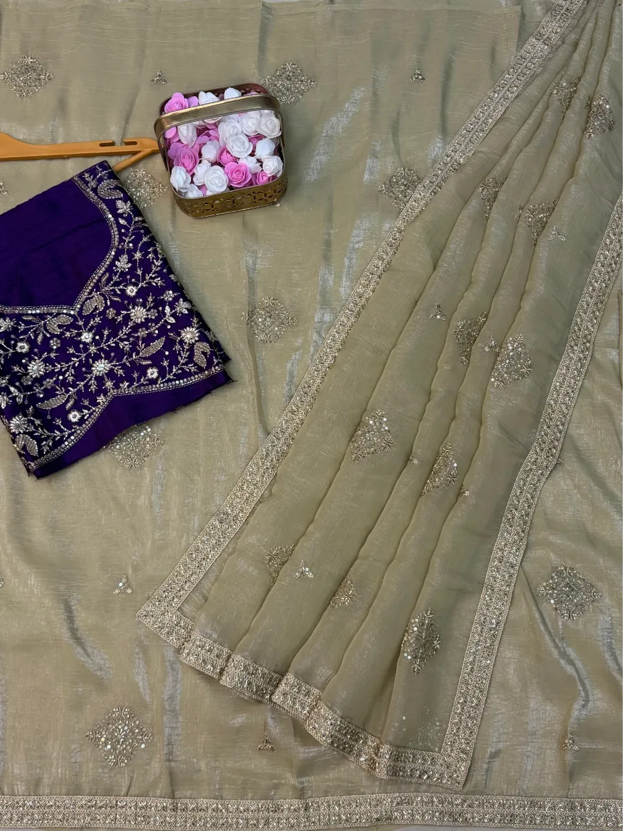 Premium Crunchy Silk Saree with Beads, Sequins & Dori Embroidery – Heavy Banglori Blouse
