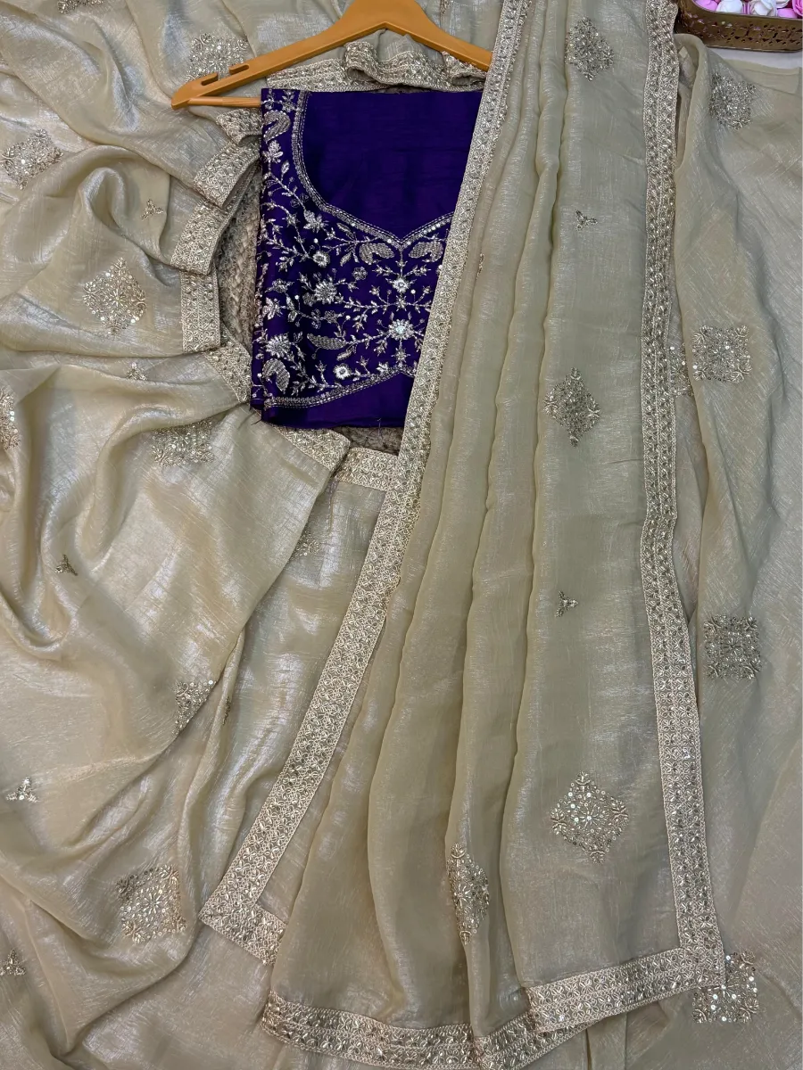Premium Crunchy Silk Saree with Beads, Sequins & Dori Embroidery – Heavy Banglori Blouse