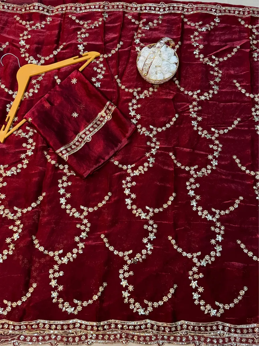 Premium Moss Silk Saree with Multi‑Thread & Sequins Embroidery – Designer Blouse