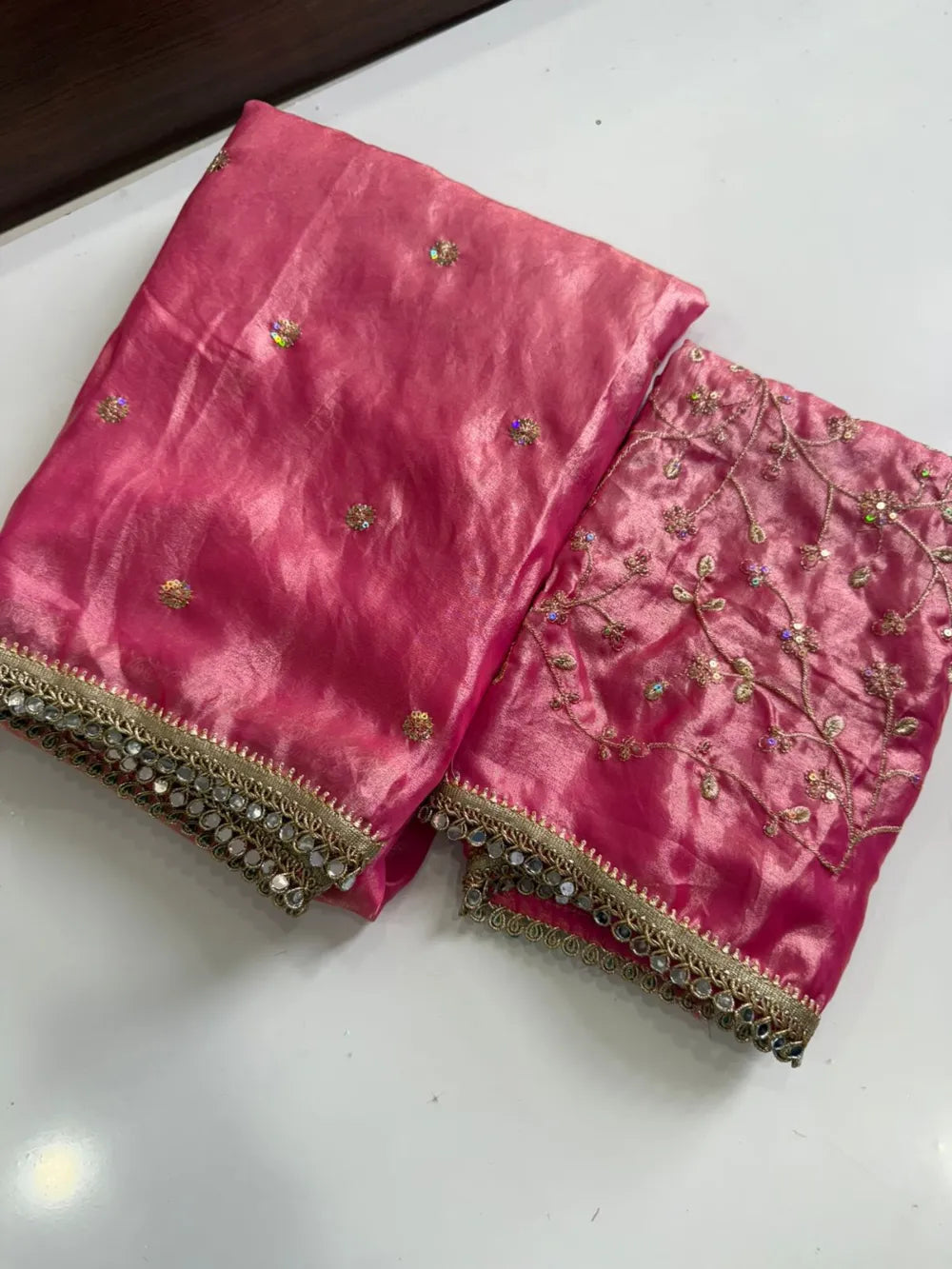 Premium Space Satin Saree with Multi‑Sequence Work, Original Mirror Lace & Heavy Blouse