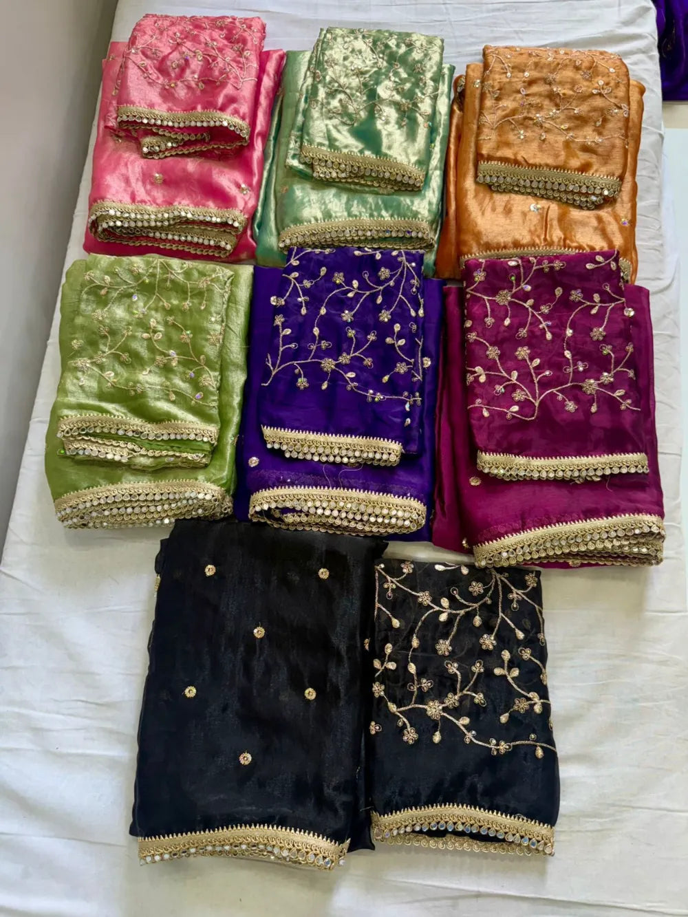Premium Space Satin Saree with Multi‑Sequence Work, Original Mirror Lace & Heavy Blouse