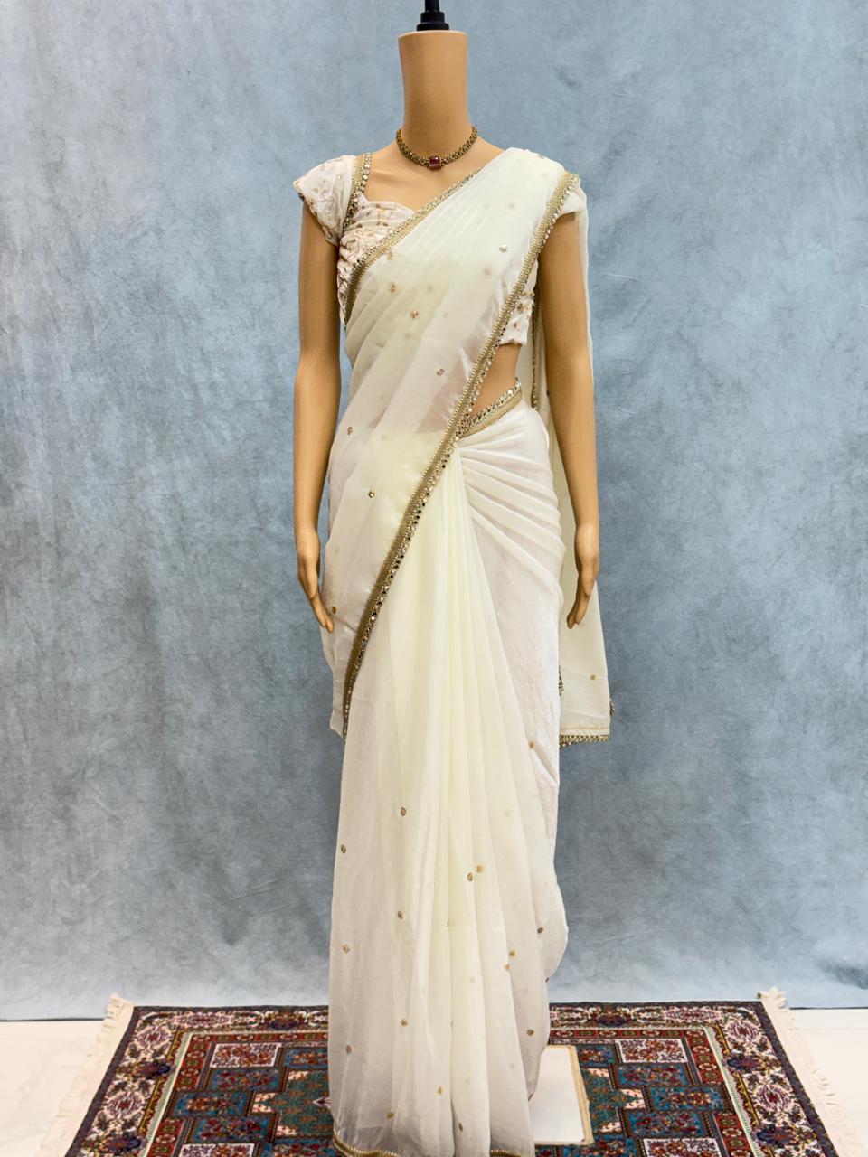 Premium Space Satin Saree with Multi‑Sequence Work, Original Mirror Lace & Heavy Blouse