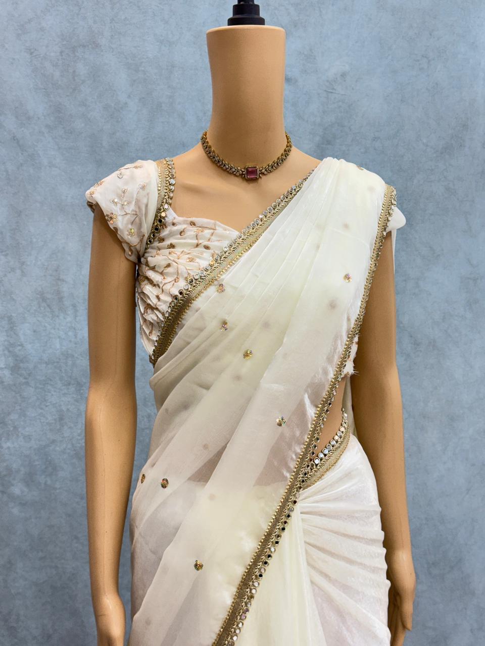 Premium Space Satin Saree with Multi‑Sequence Work, Original Mirror Lace & Heavy Blouse