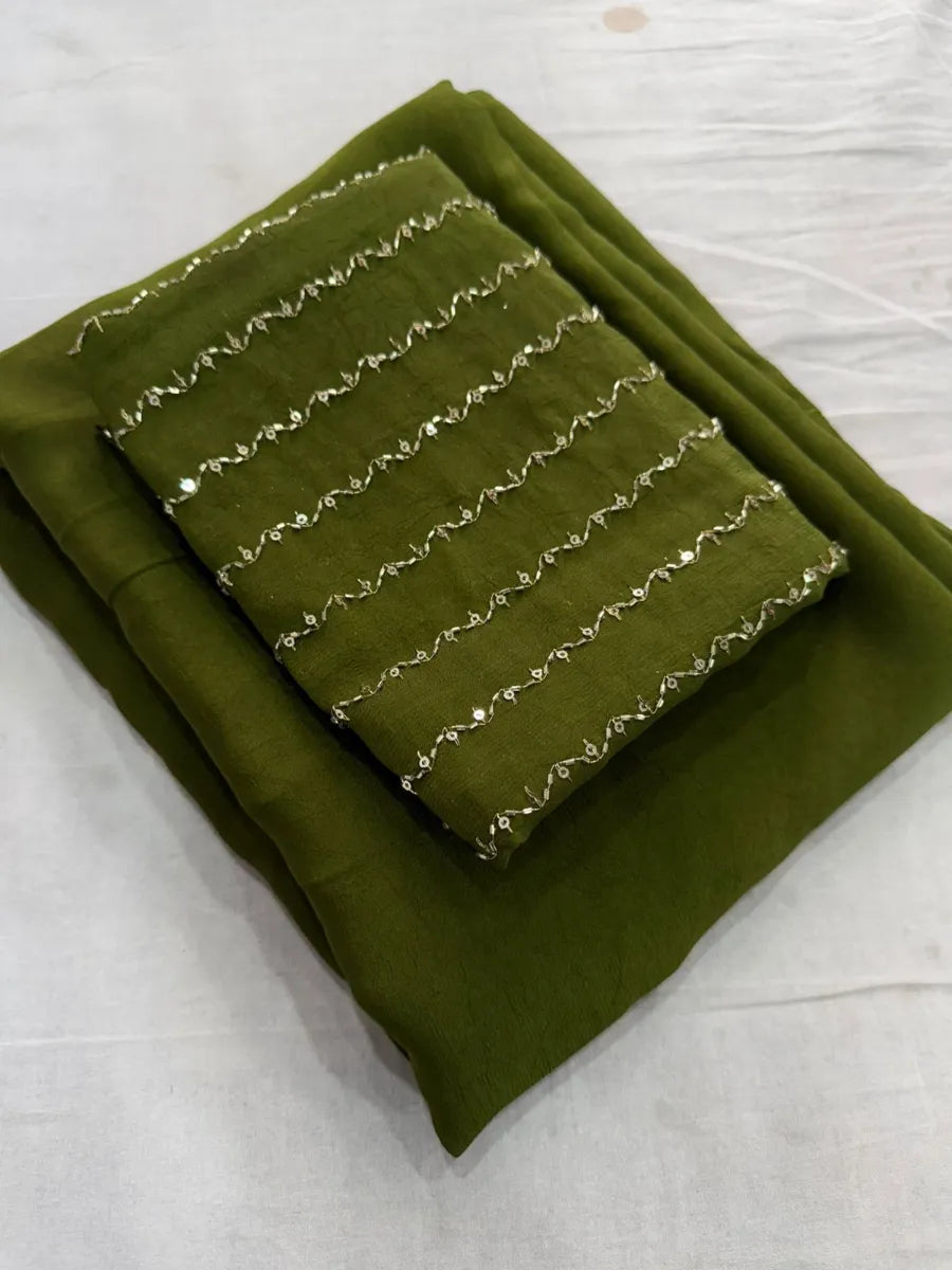 Premium Rangoli Crush Silk Saree with Sequins Bits Blouse