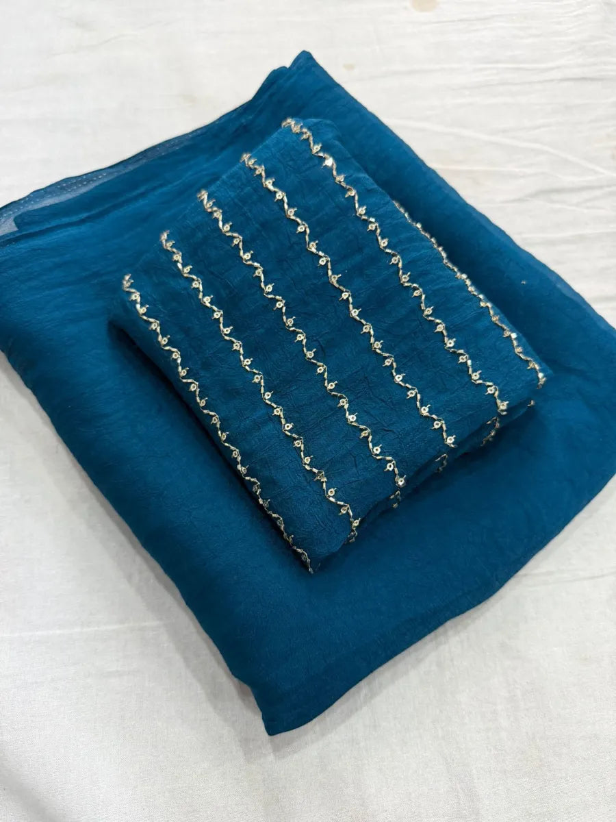 Premium Rangoli Crush Silk Saree with Sequins Bits Blouse