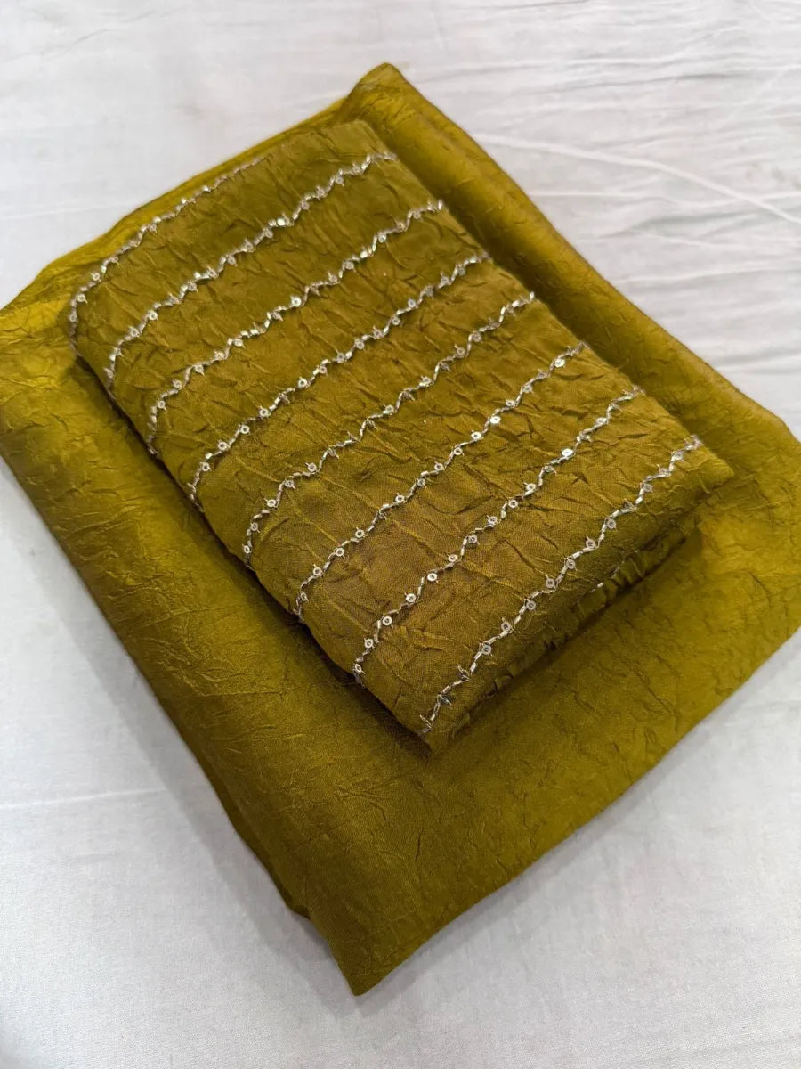 Premium Rangoli Crush Silk Saree with Sequins Bits Blouse