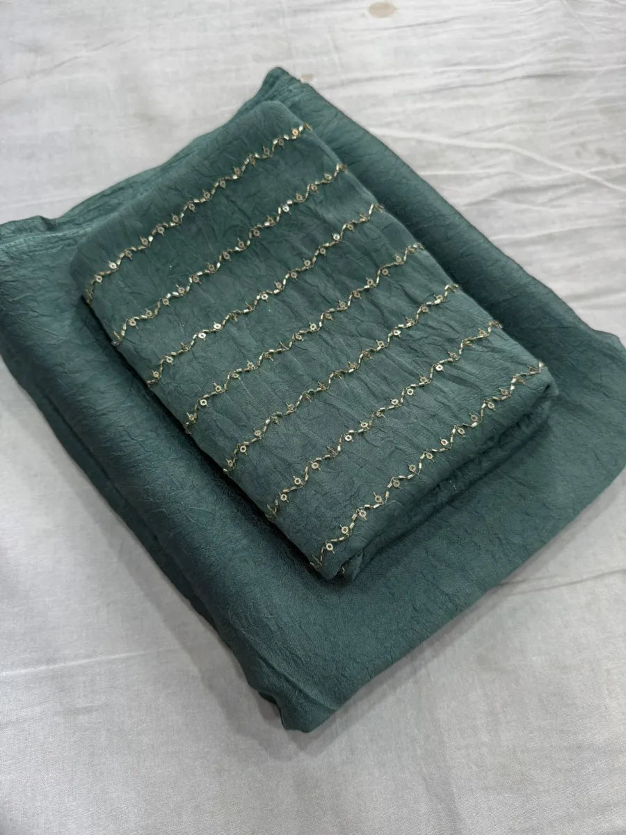 Premium Rangoli Crush Silk Saree with Sequins Bits Blouse