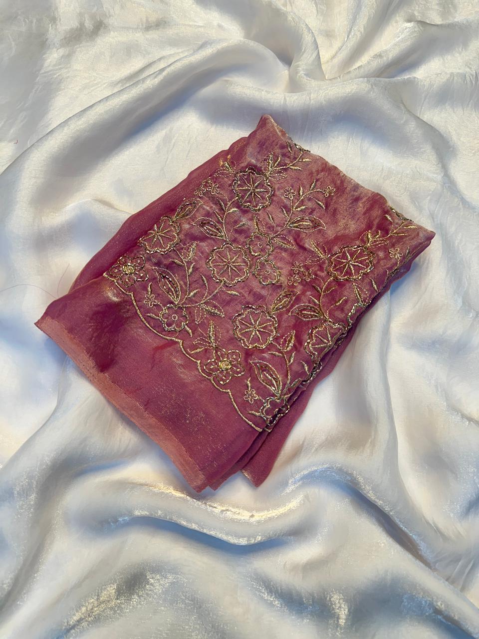 Premium Apex Fancy Saree with Two‑Tone Fabric & Heavy Beads Blouse